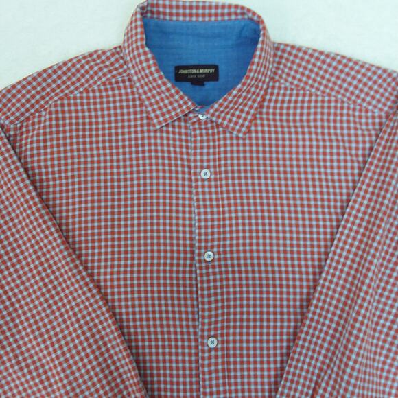 Johnston & Murphy Double-Layer Men's Long-Sleeve Shirt Red Gingham XL - Picture 5 of 8